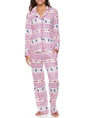 Polo Assassins Women's Pink Fair Isle Print Pajama Set
